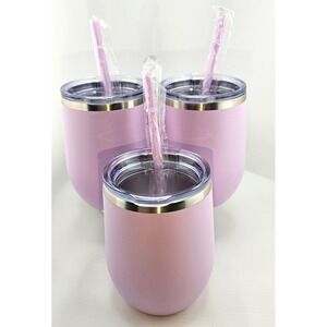 Lot of 3 Insulated Stainless Steel Stemless Wine Glass Tumblers 12oz Purple